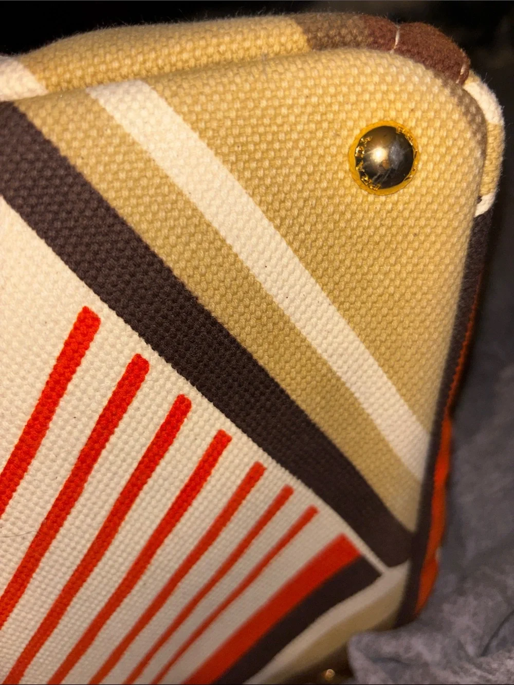 Prada Canvas Tote Bag with Orange Stripe Accent